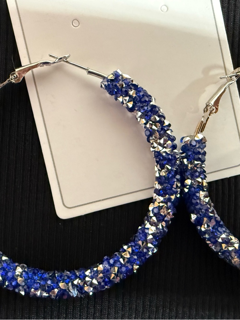 New Blue and Silver Large Hoops Fashion Earrings - Picture 2 of 2
